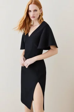 Outlet 🛒 Karen Millen Structured Crepe Angel Sleeve Pencil Midi 👗 Dress 😍 -Dresses Sales Store bkk07098 black xl 2