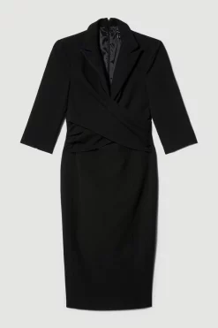 Discount 🧨 Karen Millen Compact Crepe Wrap Waist Pencil Midi 👗 Dress 💯 -Dresses Sales Store bkk07100 black xl 3