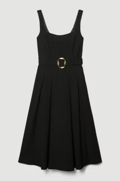 Hot Sale 👏 Karen Millen Structured Crepe Belted Pleat Midi 👗 Dress 🧨 -Dresses Sales Store bkk07133 black xl 3