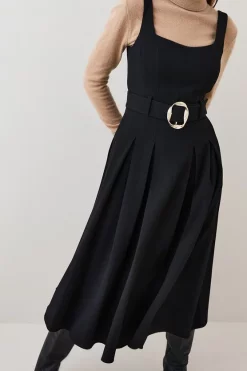 Hot Sale 👏 Karen Millen Structured Crepe Belted Pleat Midi 👗 Dress 🧨 -Dresses Sales Store bkk07133 black xl 4