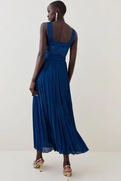 Best Pirce 🧨 Karen Millen Top Stitch Velvet Satin Pleated Woven Midi 👗 Dress 🧨 -Dresses Sales Store bkk07140 blue xl 2