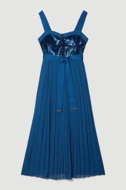 Best Pirce 🧨 Karen Millen Top Stitch Velvet Satin Pleated Woven Midi 👗 Dress 🧨 -Dresses Sales Store bkk07140 blue xl 3