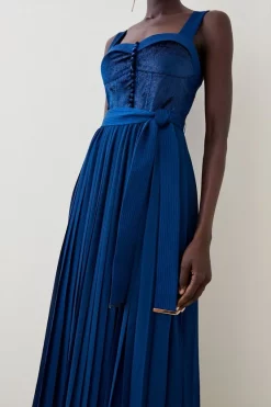 Best Pirce 🧨 Karen Millen Top Stitch Velvet Satin Pleated Woven Midi 👗 Dress 🧨 -Dresses Sales Store bkk07140 blue xl 4