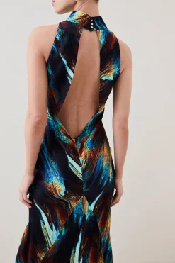 Best Pirce 🤩 Karen Millen Petite Marble Viscose Satin High Neck Maxi 👗 Dress 🥰 -Dresses Sales Store bkk07141 multi xl 4