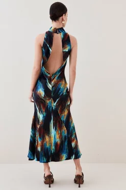 Best Pirce 🤩 Karen Millen Petite Marble Viscose Satin High Neck Maxi 👗 Dress 🥰 -Dresses Sales Store bkk07141 multi xl 5