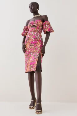 Best reviews of ✔️ Karen Millen Italian Signature Stretch Chain Bardot Pencil Midi 👗 Dress 🤩 -Dresses Sales Store bkk07145 pink xl 4