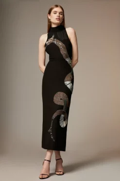Buy ✔️ Karen Millen British Museum Serpent Embellished Midi 👗 Dress 🔔