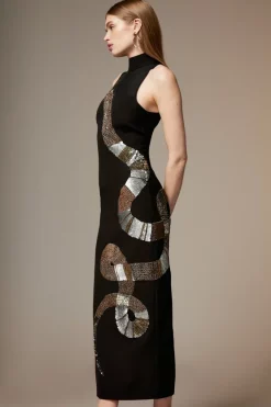 Buy ✔️ Karen Millen British Museum Serpent Embellished Midi 👗 Dress 🔔 -Dresses Sales Store bkk07148 black xl 2