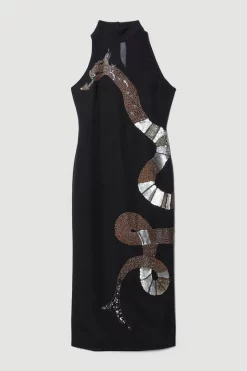 Buy ✔️ Karen Millen British Museum Serpent Embellished Midi 👗 Dress 🔔 -Dresses Sales Store bkk07148 black xl 3