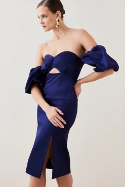 Budget 🎁 Karen Millen Italian Structured Satin Bardot Pencil Midi 👗 Dress 🎁 -Dresses Sales Store bkk07151 navy xl 4