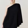 New 👏 Karen Millen Compact Viscose One Shoulder Cape Mini 👗 Dress ⌛ -Dresses Sales Store bkk07167 black xl