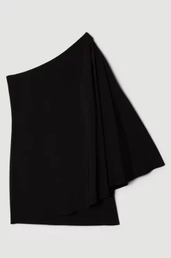 New 👏 Karen Millen Compact Viscose One Shoulder Cape Mini 👗 Dress ⌛ -Dresses Sales Store bkk07167 black xl 3
