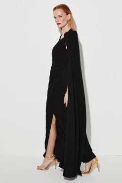 Cheap 🎉 Karen Millen Compact Viscose Cape Maxi 👗 Dress 😍 -Dresses Sales Store bkk07168 black xl 2