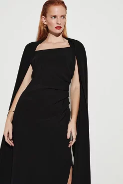 Cheap 🎉 Karen Millen Compact Viscose Cape Maxi 👗 Dress 😍 -Dresses Sales Store bkk07168 black xl 4