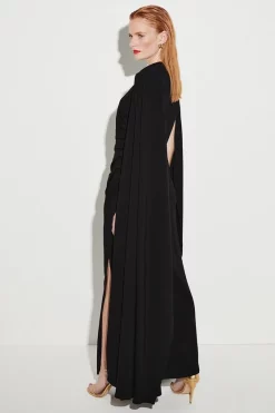 Cheap 🎉 Karen Millen Compact Viscose Cape Maxi 👗 Dress 😍 -Dresses Sales Store bkk07168 black xl 5