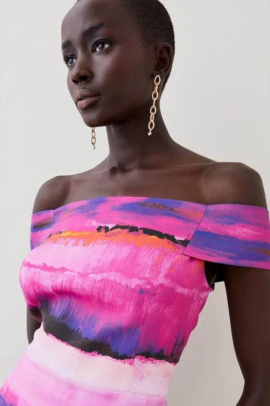 Cheap π₯° Karen Millen Italian Signature Stretch Painternly Bardot Midi π Dress π― 4 Cheap π₯° Karen Millen Italian Signature Stretch Painternly Bardot Midi π Dress π― - Image 2