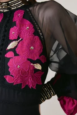 Flash Sale ⭐ Karen Millen Applique Organdie Buttoned Woven Maxi ✨ 11 Flash Sale ⭐ Karen Millen Applique Organdie Buttoned Woven Maxi ✨ -Dresses Sales Store bkk07223 berry xl 2