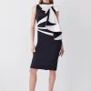 Top 10 😉 Karen Millen Italian Structured Satin Bow Pencil Midi 👗 Dress 💯 -Dresses Sales Store bkk07238 mono xl