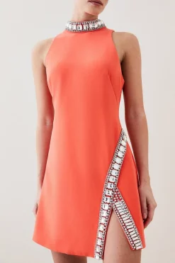 Budget 🔥 Karen Millen Petite Crystal Embellished Woven Mini 👗 Dress 🧨