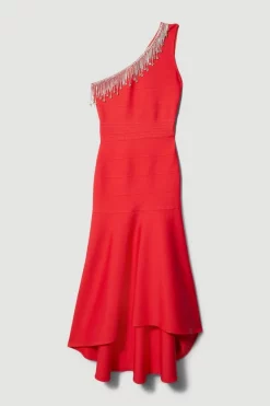 Buy 😍 Karen Millen Tall Bandage Diamante Trim One Shoulder High Low Midi 👗 Dress 💯 -Dresses Sales Store bkk07309 pink xl 3