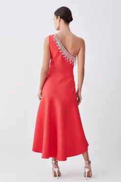 New 🧨 Karen Millen Petite Bandage Diamante Trim One Shoulder High Low Midi 👗 Dress 👍 -Dresses Sales Store bkk07311 pink xl 2