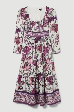 Best Sale ⭐ Karen Millen Lydia Millen Border Cotton Sateen Woven Midi 👗 Dress 😀 -Dresses Sales Store bkk07337 floral xl 3