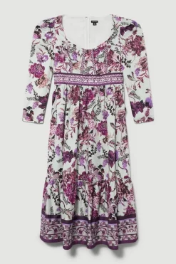 Coupon ⌛ Karen Millen Plus Lydia Millen Border Cotton Sateen Woven Midi 👗 Dress 💯 -Dresses Sales Store bkk07338 floral xl 3