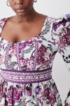 Coupon ⌛ Karen Millen Plus Lydia Millen Border Cotton Sateen Woven Midi 👗 Dress 💯 -Dresses Sales Store bkk07338 floral xl 4