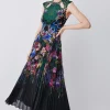 Flash Sale 💯 Karen Millen Metallic Guipure Lace Placed Floral Pleat Midi 👗 Dress 🌟 -Dresses Sales Store bkk07344 black xl