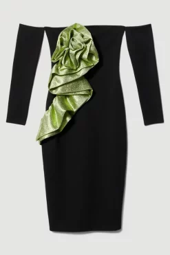 Discount 🧨 Karen Millen Appliqued Rose Ponte Midi 👗 Dress ⭐ -Dresses Sales Store bkk07360 green xl 3