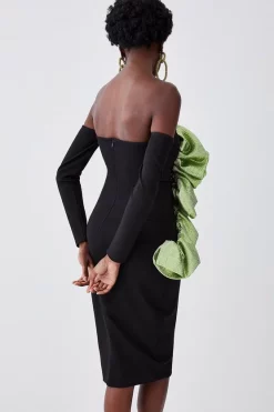 Discount 🧨 Karen Millen Appliqued Rose Ponte Midi 👗 Dress ⭐ -Dresses Sales Store bkk07360 green xl 4