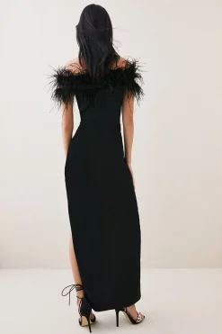 Top 10 😍 Karen Millen Feather Bardot Stretch Crepe Maxi 👗 Dress 😉 -Dresses Sales Store bkk07398 black xl 4