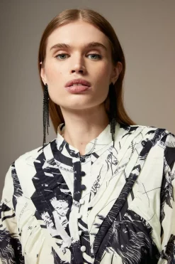 Promo 🤩 Karen Millen Petite British Museum Silk Cotton Star Mapped Woven Maxi 👗 Dress 😍 -Dresses Sales Store bkk07406 mono xl 2