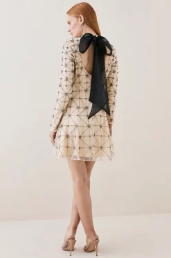 Deals ⭐ Karen Millen Tall Lydia Millen Embellished Tie Detail Woven Mini 👗 Dress 💯 -Dresses Sales Store bkk07408 ivory xl 2