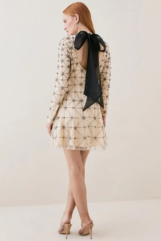 Discount π€© Karen Millen Lydia Millen Embellished Tie Neck Detail Woven Mini π Dress β€οΈ 6 Discount π€© Karen Millen Lydia Millen Embellished Tie Neck Detail Woven Mini π Dress β€οΈ - Image 4