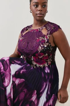 New 🔔 Karen Millen Plus Size Metallic Guipure Lace Mirrored Pleat Midi 👗 Dress 🤩 -Dresses Sales Store bkk07411 purple xl 2