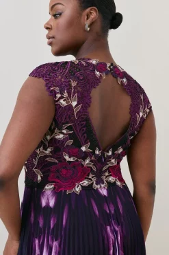 New 🔔 Karen Millen Plus Size Metallic Guipure Lace Mirrored Pleat Midi 👗 Dress 🤩 -Dresses Sales Store bkk07411 purple xl 5