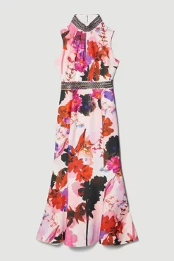 Outlet ❤️ Karen Millen Diamante Trim Floral Woven Maxi 👗 Dress 🤩 -Dresses Sales Store bkk07435 pink xl 3