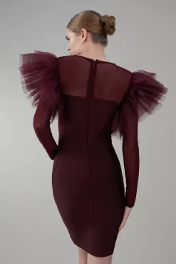 Flash Sale 🌟 Karen Millen Bandage Cut Out Mesh Tulle Frill Mini 👗 Dress 🧨 -Dresses Sales Store bkk07513 chocolate xl 2