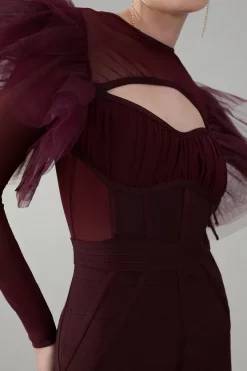 Flash Sale 🌟 Karen Millen Bandage Cut Out Mesh Tulle Frill Mini 👗 Dress 🧨 -Dresses Sales Store bkk07513 chocolate xl 4