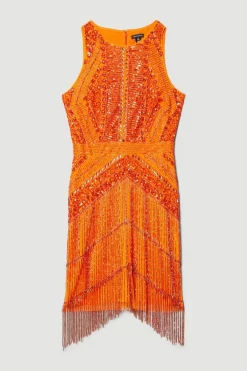 New 🥰 Karen Millen Tall Embellished Halter Fringed Mini 👗 Dress 👍 -Dresses Sales Store bkk07529 orange xl 3
