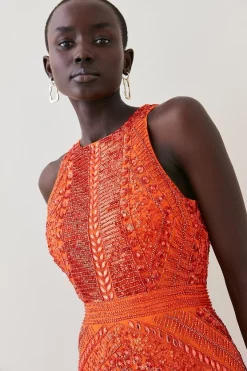 New 🥰 Karen Millen Tall Embellished Halter Fringed Mini 👗 Dress 👍 -Dresses Sales Store bkk07529 orange xl 4