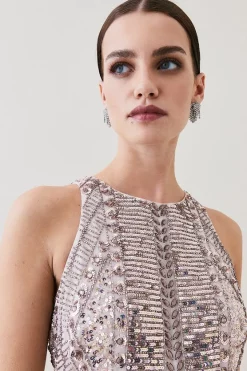 Best Sale 🔥 Karen Millen Petite Embellished Halter Fringed Mini 👗 Dress ❤️ -Dresses Sales Store bkk07530 blush xl 2