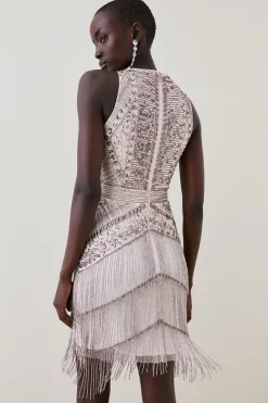 New 🥰 Karen Millen Embellished Halter Fringed Mini 👗 Dress 🎁 -Dresses Sales Store bkk07531 blush xl 2