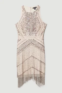 New 🥰 Karen Millen Embellished Halter Fringed Mini 👗 Dress 🎁 -Dresses Sales Store bkk07531 blush xl 3
