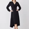 Flash Sale 🎁 Karen Millen Soft Tailored Wrap Sleeved High Low Midi 👗 Dress 🔥 -Dresses Sales Store bkk07537 black xl
