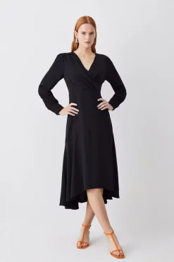 Flash Sale 🎁 Karen Millen Soft Tailored Wrap Sleeved High Low Midi 👗 Dress 🔥
