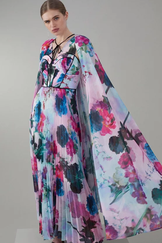 Top 10 β Karen Millen Floral Pleat Corset Cape Woven Maxi π Dress π 3 Top 10 β Karen Millen Floral Pleat Corset Cape Woven Maxi π Dress π