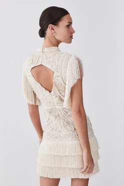 Flash Sale 🎁 Karen Millen Petite Cornelli Embellished Fringed Woven 👗 Dress 🎁 -Dresses Sales Store bkk07575 ivory xl 2