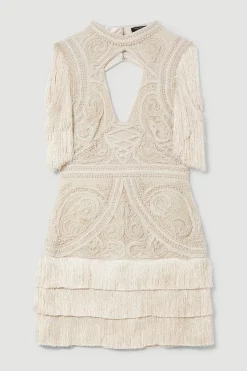Flash Sale 🎁 Karen Millen Petite Cornelli Embellished Fringed Woven 👗 Dress 🎁 -Dresses Sales Store bkk07575 ivory xl 3